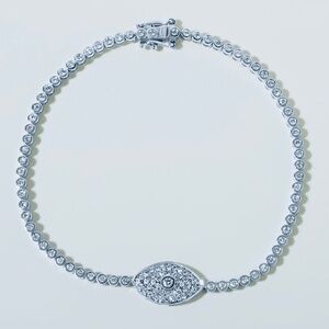 Solid 14K Gold Natural Diamond Evil Eye Tennis Bracelet